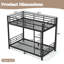 Lit superposé simple en métal pour très grand lit simple TG au-dessus de simple TG pour adolescents et adultes, conception convertible 2-en-1, peu encombrant, réduit le bruit, aucun sommier tapissier requis, noir-1026252645