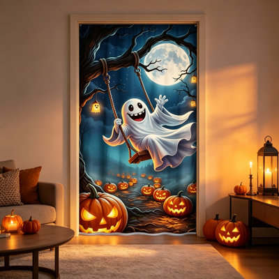Rideau de porte fantôme d'Halloween, mignon et effrayant décor d'arche en tissu pour porche