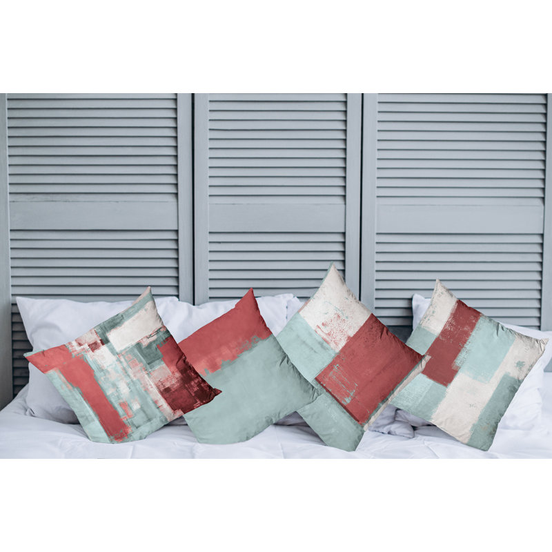 Reversible Pillow Cover, 16" H x 16" W, Dried Rose / Pale Teal