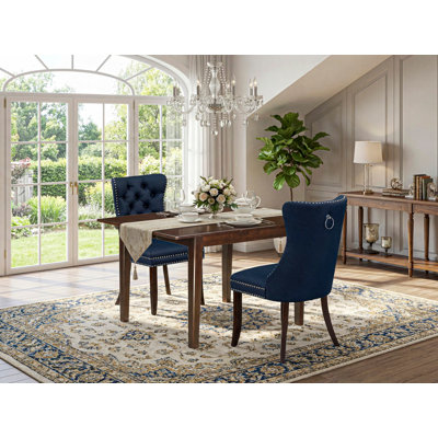 Ensemble de table de salle à manger 3 pièces comprenant une table rectangulaire en bois avec rallonge amovible et 2 chaises rembourrées, acajou