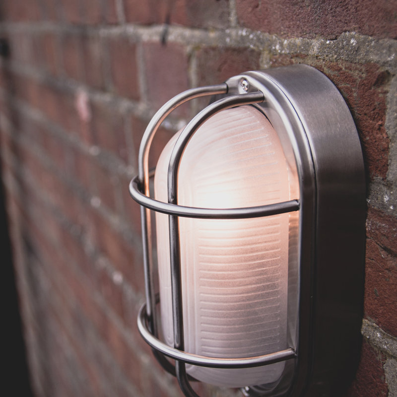 Celia Cast Aluminium Outdoor Oval Bulkhead Wall Light, Stainless Steel