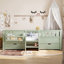 Lit simple pour enfants avec tablettes intégrées, tiroirs de rangement, escalier de sécurité et rails, bois de pin, gris-947912941-947912943