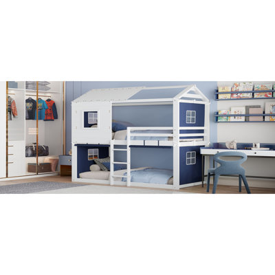 Lit superposé peu encombrant, bois massif et bois aggloméré, maisonnette rustique pour enfants