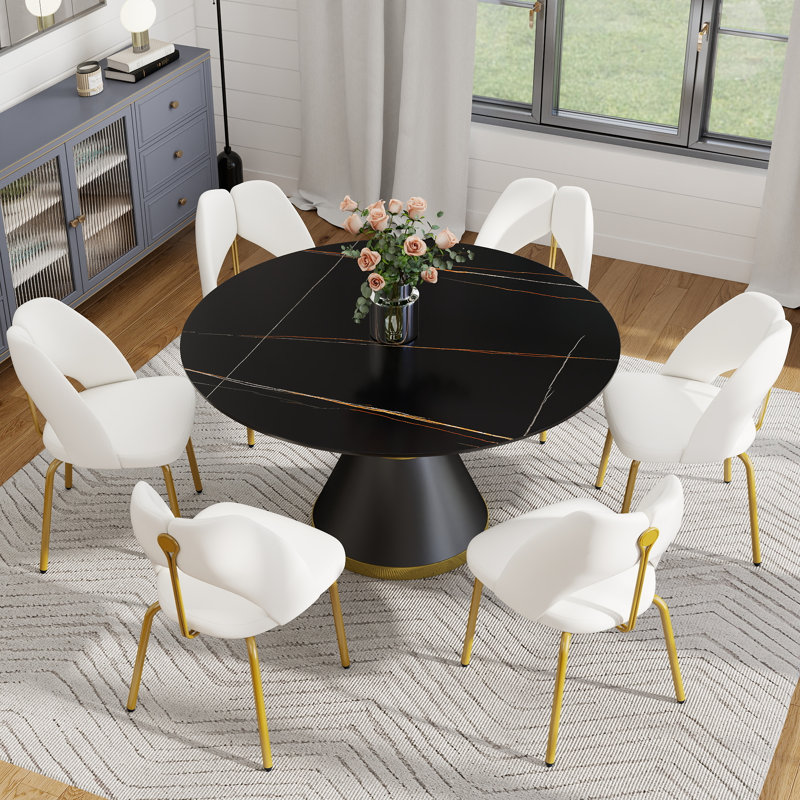 Ensemble de table de salle à manger 7 pièces, 29.53" H x 53.15" W x 53.15" D, Black