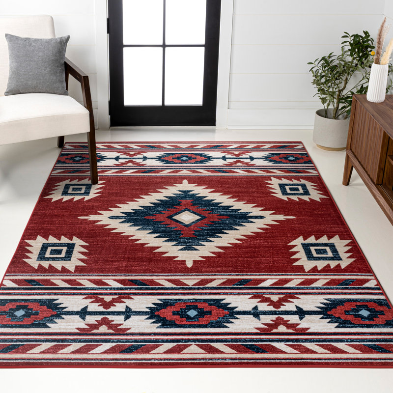 Tapis rouge / bleu marine / crème Herdis Medallion Southwestern, Rectangle 7 pi 9 po x 10 pi