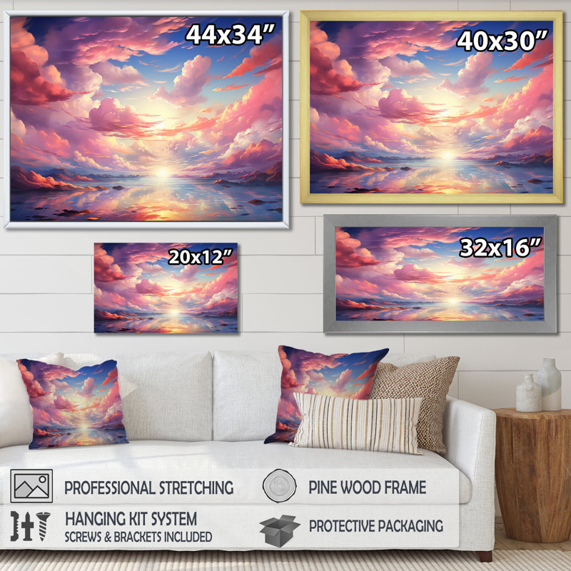 Kawaii Landscape Clouds - Clouds, reproduction d'art sur toile, H 34 po x l 44 po x P 1,5 po, Toile tendue