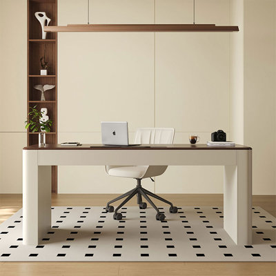 Nut-brown + Khaki Rectangular Manufactured Wood with 3 drawers Desk