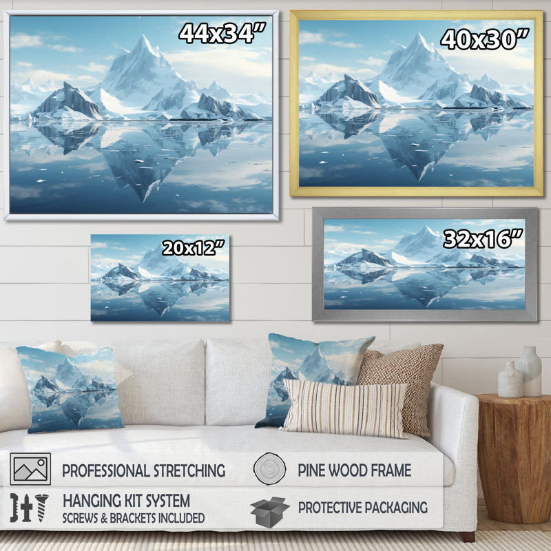 Bettyjane " Glacier Glacial Majesty Geometric I ", H 24 po x l 32 po x P 1 po, Cadre doré à une seule photo