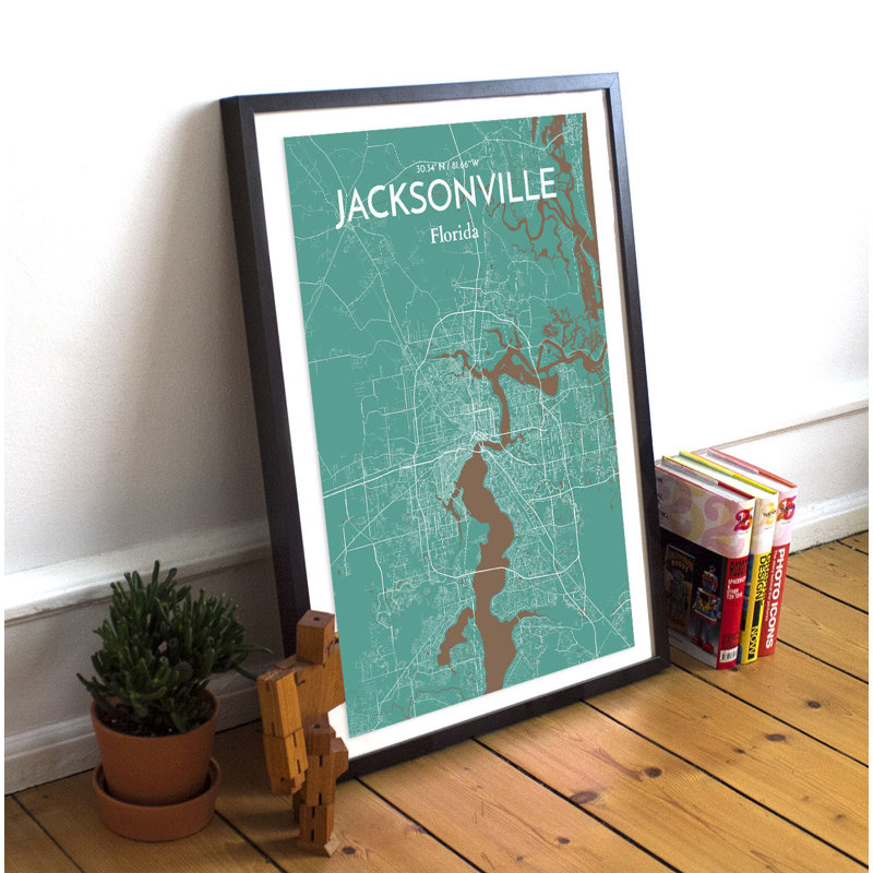 Jacksonville City Map 1 Piece Wall Art, 50.8cm H x 40.6cm W x 0.13cm D