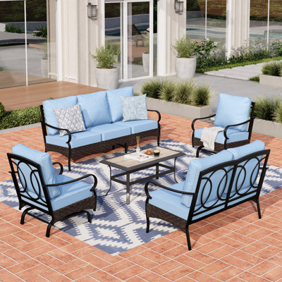 Argyri 9-Person Rocking Outdoor Conversation Set with Loveseat & Rocking Lounge Chairs