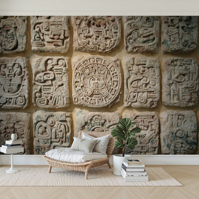 Peel and Stick Wallpaper 96" W x 69" H Modern Self Adhesive Wall Mural for Bedroom Mayan Calendar End Doomsday Ancient Guatemala Civilization