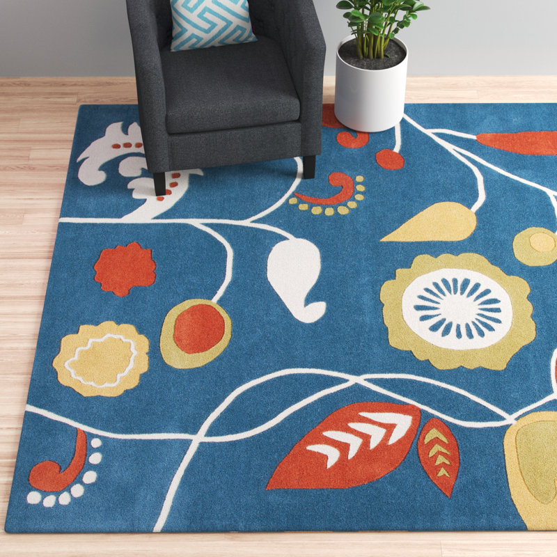 Tapis bleu touffeté à la main Chanler, Rectangle 7 pi 6 po x 9 pi 6 po