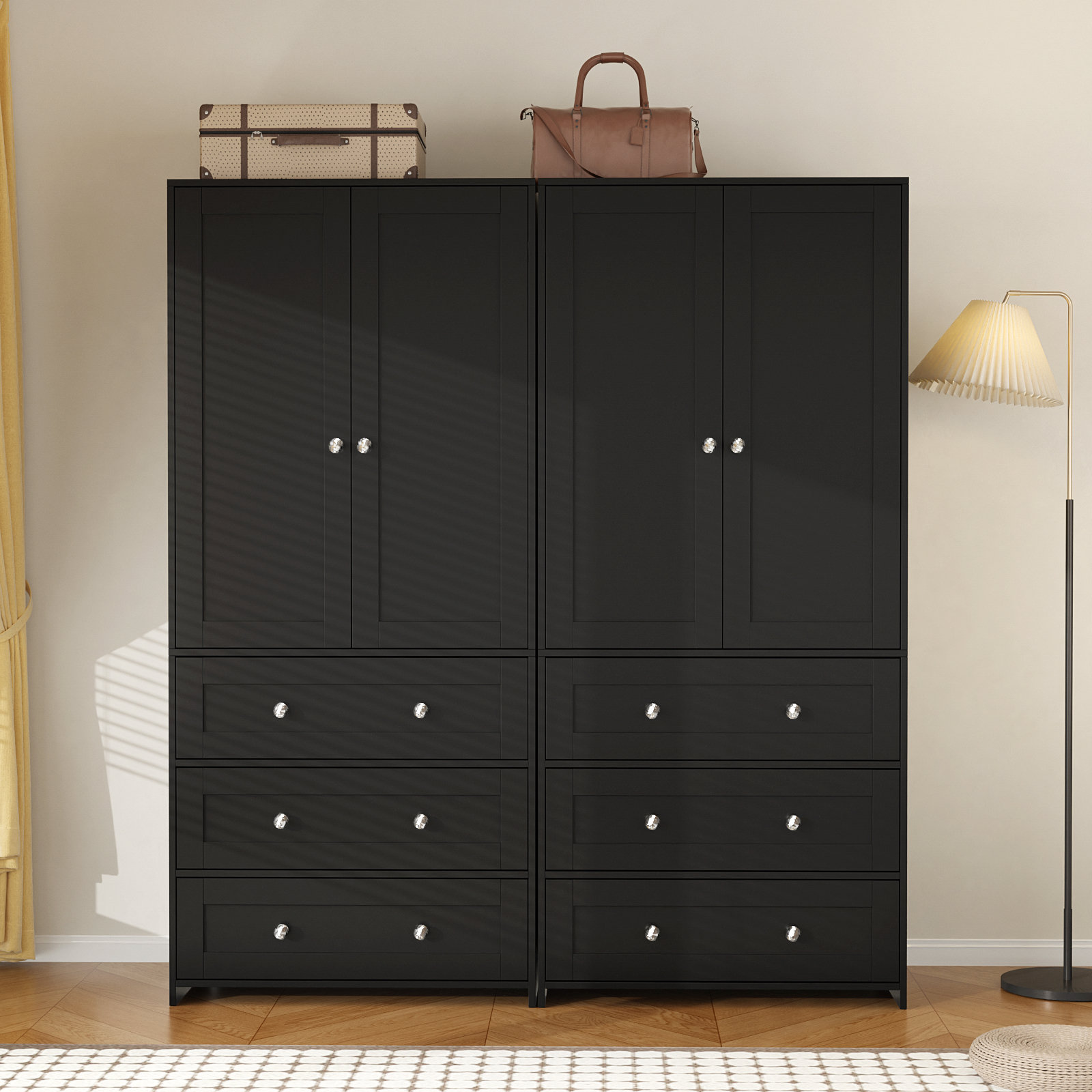 4-Door Sandrea With Mirror, Wardrobe Closet With 6 Drawers