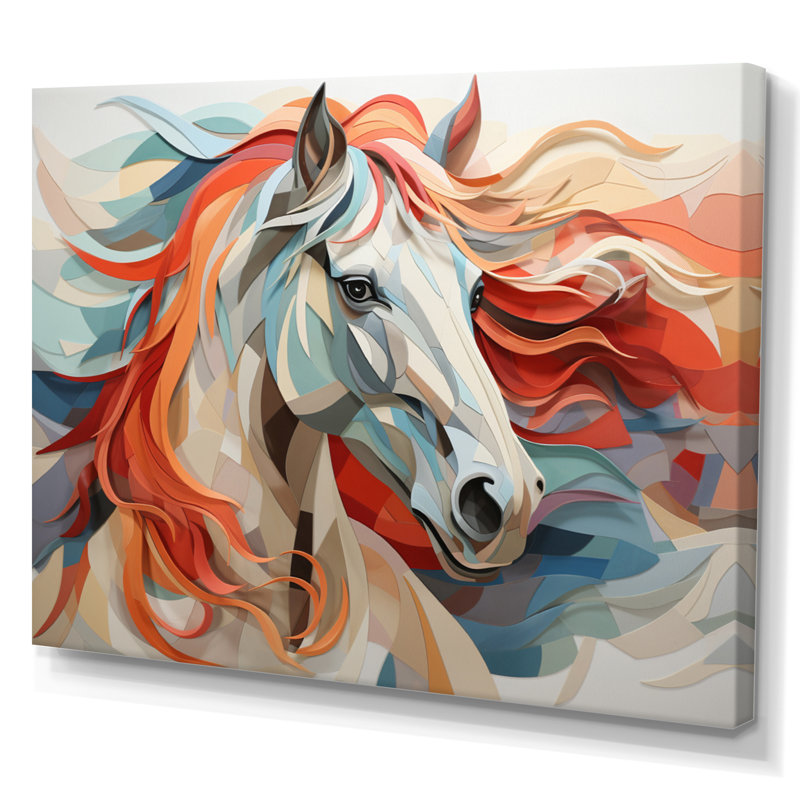 «Colorful Horse Spirit of Equus» - art mural cheval, 34" H x 44" W, Toile tendue