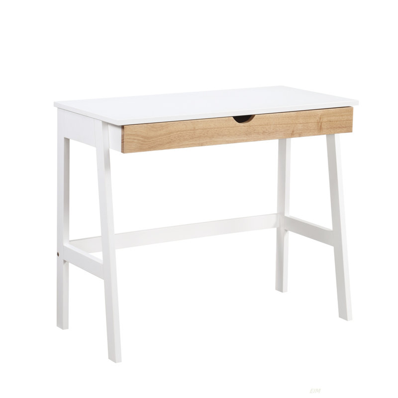 Solid Wood Base Computer Desk, White/Natural