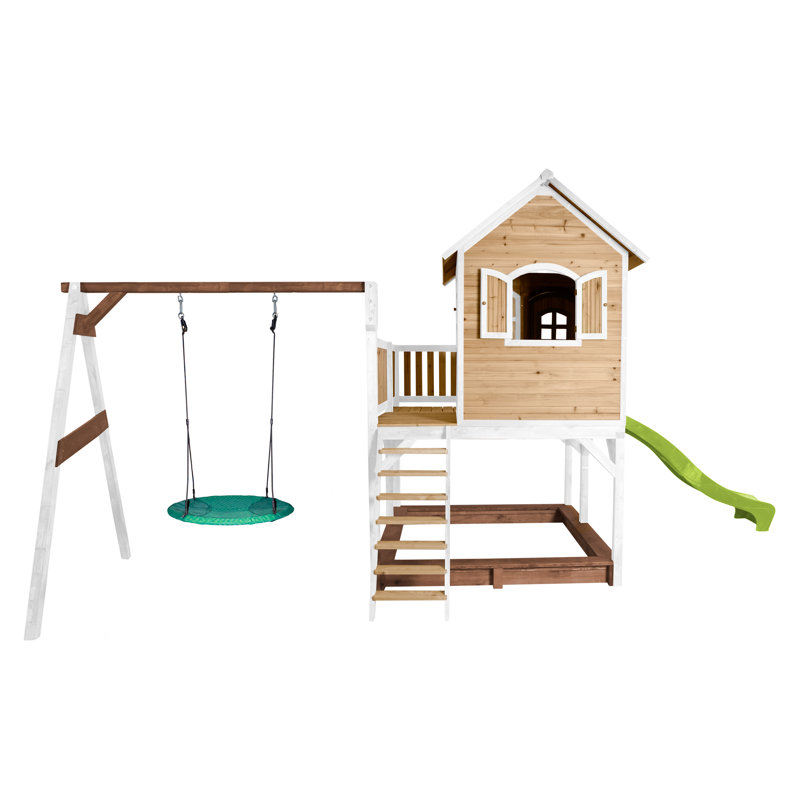 Liam AXI Hemlock Swing Set with 1 Swing(s) , 1 Slide(s), Brown/White, Lime Green