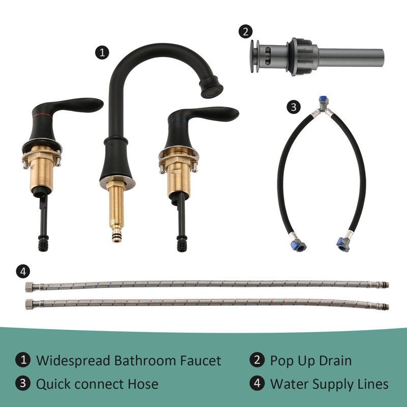 Widespread Bathroom Faucet With Pop Up Drain, Matte Black
