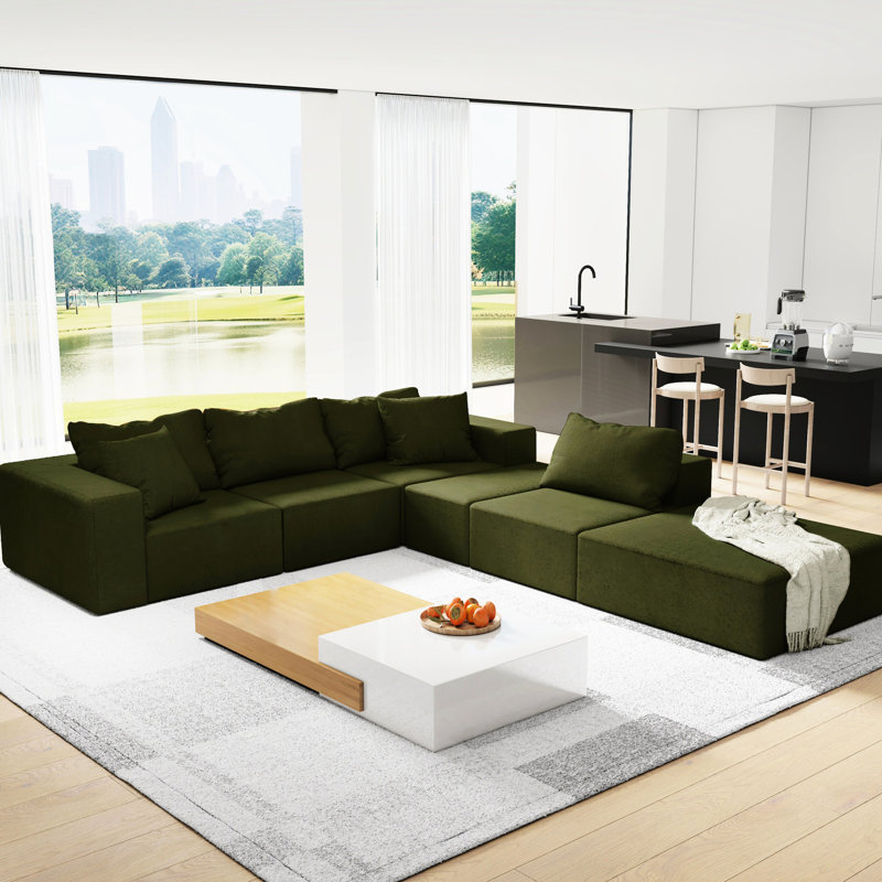 Canapé modulaire en L en chenille pour la maison - 132 po, 6 coussins, rembourrage en mousse, sans assemblage en chenille de 132 po, salon, chambre à coucher