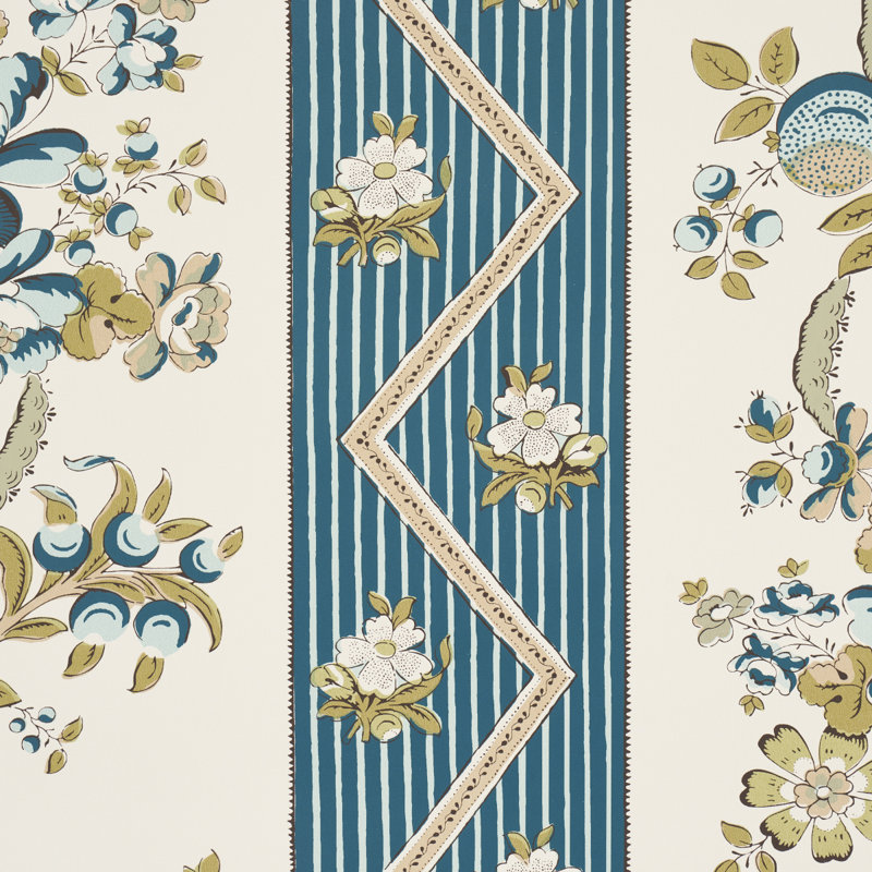 Sylvain Floral Stripe Wallpaper, Teal