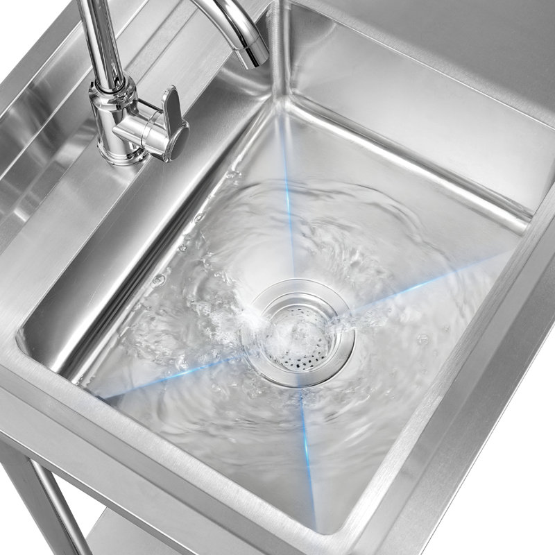 Évier utilitaire en acier inoxydable, évier de cuisine commercial à simple cuve roulante avec tiroir, robinet et tuyau d'eau chaude et froide, lavabo utilitaire pour garage, restaurant, buanderie, 47,2 x 19,7 x 37 po