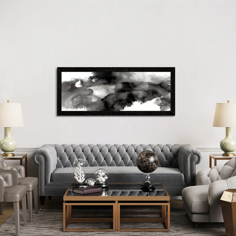 Movement Noir by Daniela Hudson - Panoramic Painting on Canvas, 121.92 cm H x 40.64 cm W, Black Framed