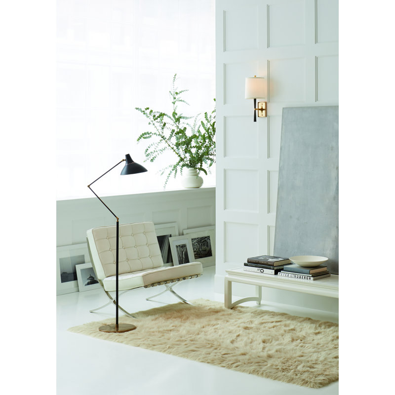 AERIN Charlton Floor Lamp, White/Hand-Rubbed Antique Brass, White
