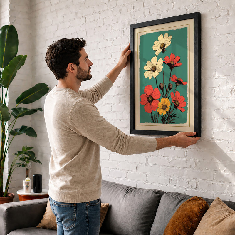 Cosmos Cluster Botanical - Framed Print, A1 - 84.1 x 59.4 cm, White