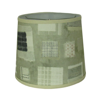 Modern Patchwork Drum Lamp Shade – Soft Neutral Gray Geometric Fabric With Spider Washer Fitting For Table Or Floor Lamps