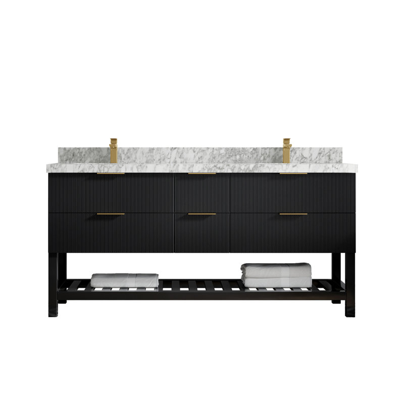 Meuble-lavabo double autoportant 72 po avec comptoir en quartz Cleanhill, Marbre de Carrare