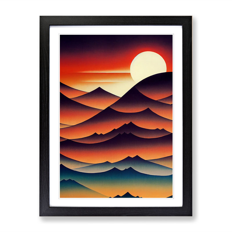 Sunset Mountains - Picture Frame Print, 64cm H x 25cm W x 2cm D, Oak