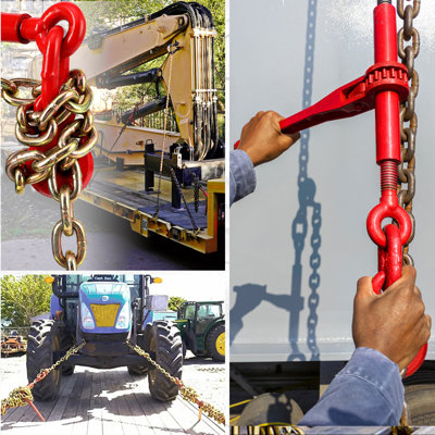 G70 Heavy Duty Chain Binder Kit for Binder Supplies - 5/16"-3/8" Ratchet Load Binder with 10FT Chain & Grab Hooks - 9200 lbs WLL - Ideal for Trucks, Hauling & Office Storage