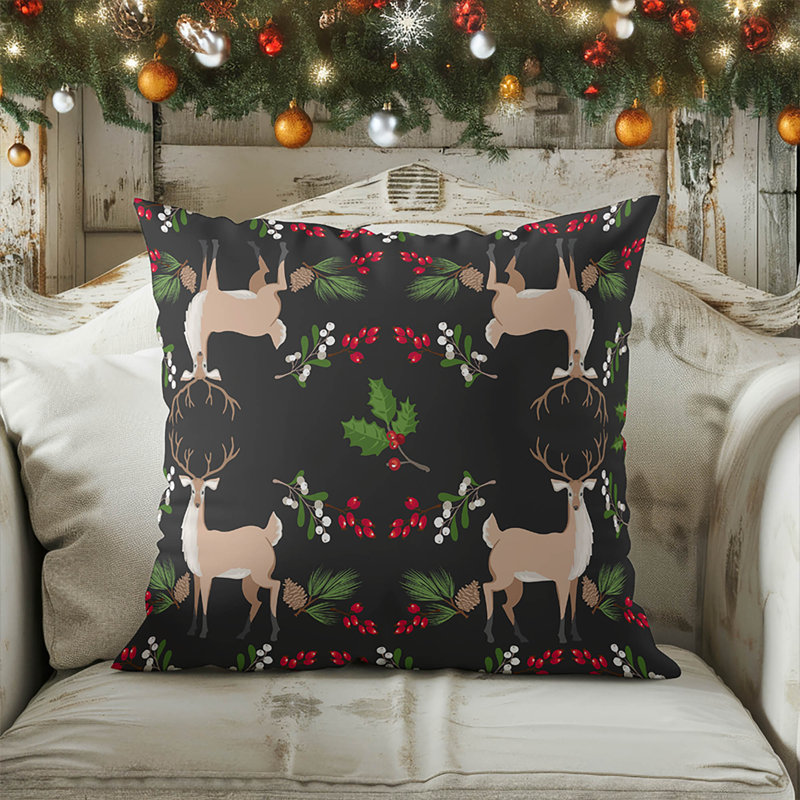 Coussin décoratif d'intérieur Botanical Deer, Gris anthracite, Carré 16 po