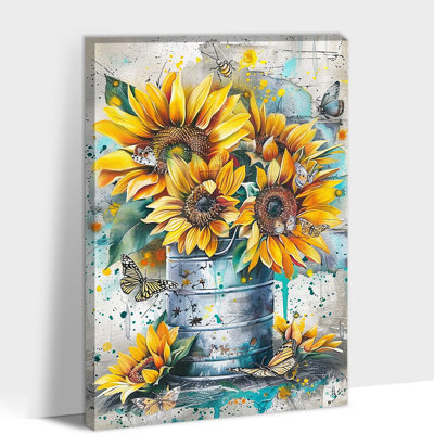 Adriatik 12 x 16 pouces, ferme rustique, reproduction de photo, affiche, œuvre d'art, tournesols jaunes, peinture pour cuisine, salon, chambre, salle de bain, décoration florale, prêt à accrocher, 12 po x 16 po
