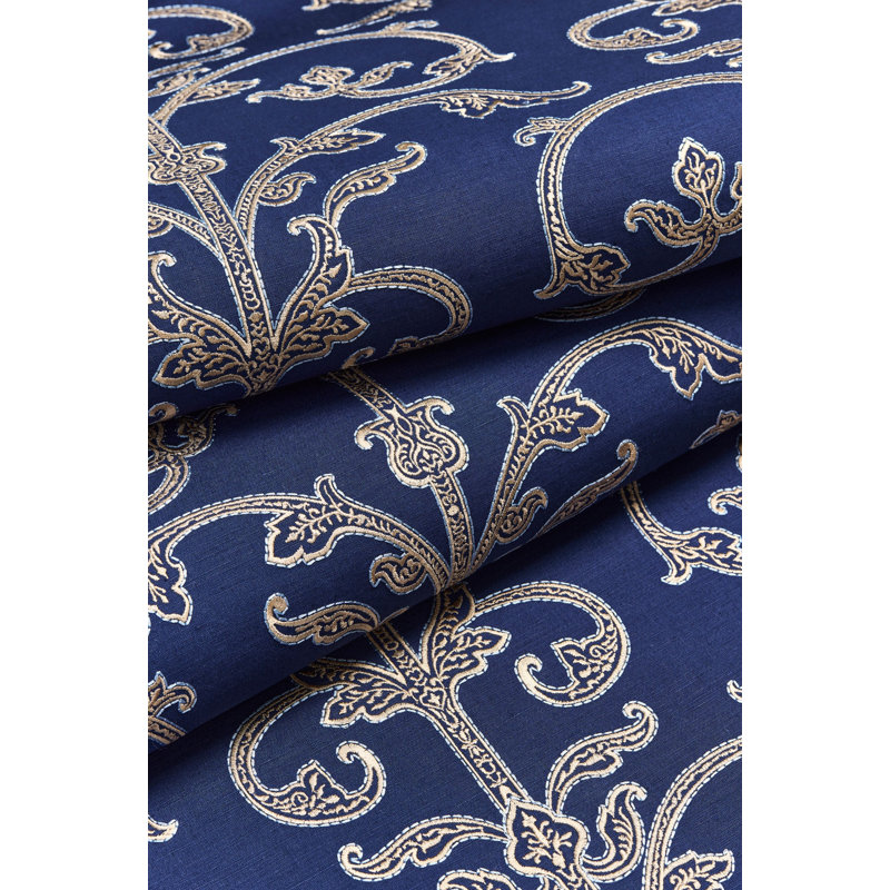 The MET x The House of Scalamandre Saxony Scroll Wallcovering, Navy