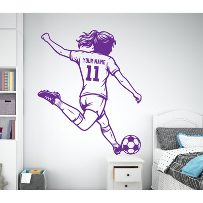 Adhésif mural football fille, autocollant sport, adhésif pour enfant, cadeaux personnalisés, vinyle autocollant, chambre de garçon 1190R