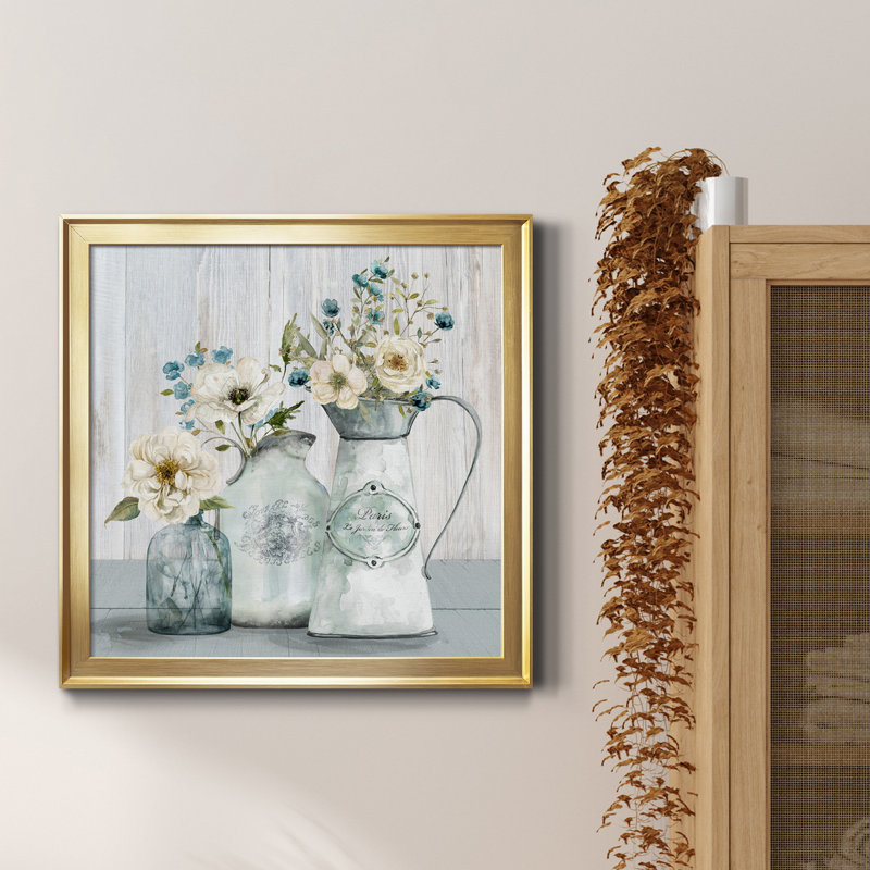 «French Garden Flowers I», reproduction d'art sur toile encadrée, H 34,5 po x l 34,5 po x P 1,5 po, Toile dorée encadrée