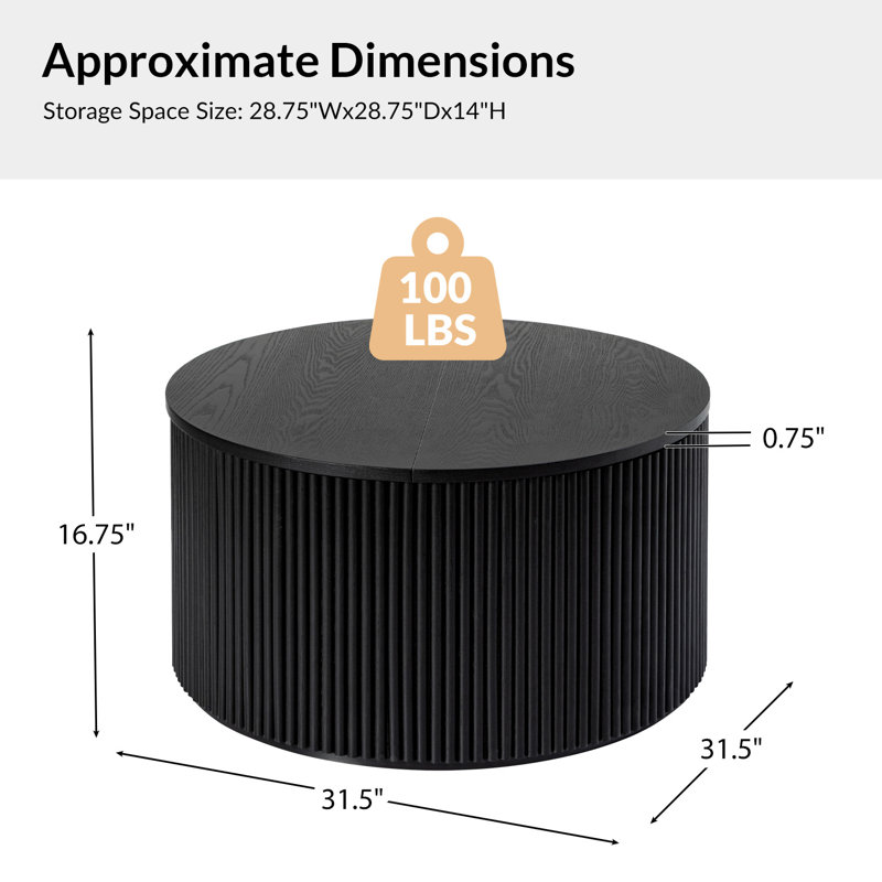 Sarya 31.5'' Modern Round Fluted Coffee Table With Storage