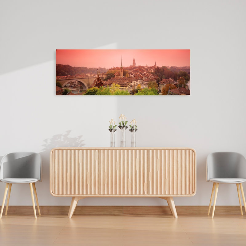 Dusk Bern, Suisse, architecture abstraite contemporaine, art mural ville, H 16 po x l 48 po