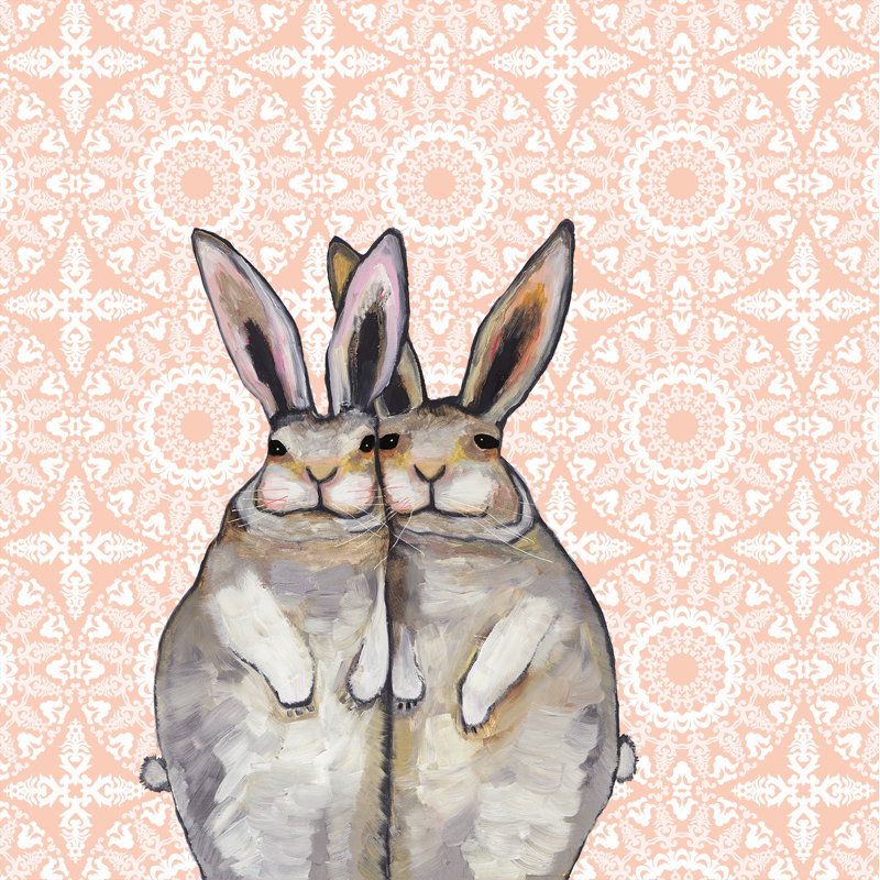 «Bunny Friends on Bohemian Motif», reproduction de peinture acrylique, H 21 po x l 21 po, Toile