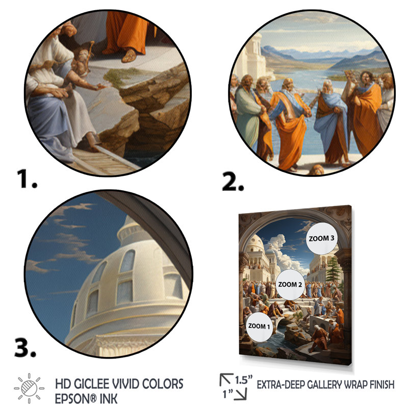 Gebber, chef-d'œuvre de l'école d'Athènes I sur toile, H 32 po x l 16 po x P 1 po, Cadre flottant doré