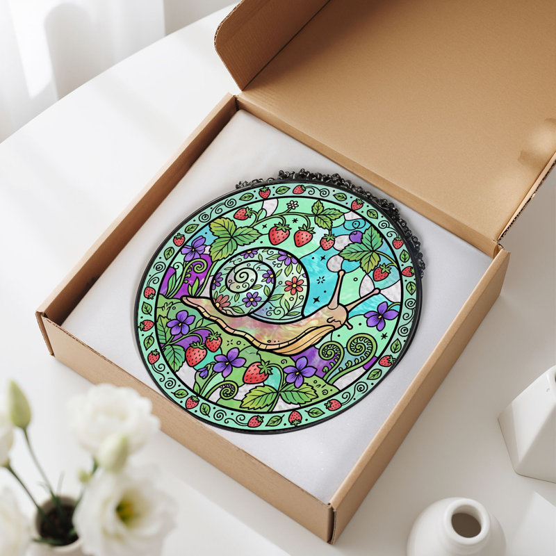 Panneau de vitrail Snail Garden, 7,8 heures, H 7,8 po