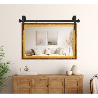 Miroir rustique moderne avec rail de porte de grange en acier