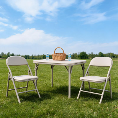 Ensemble de table pliante et chaises 3 pièces, ensemble de table de salle à manger portable avec chaises rembourrées, table pliable et chaises pour l'intérieur et l'extérieur