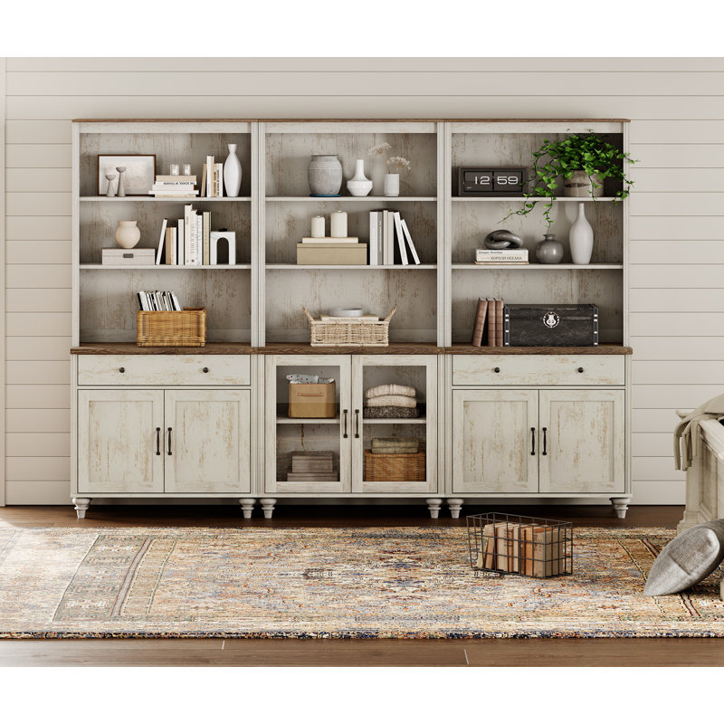 Scarlett 72.1"H X 101.6"W Bookcase With Drawers And Cabinets, Tall Book Case With Open Book Shelfs, Large Wood Bookcases Farmhouse Bookshelves For Living Room Bedroom Home Office Kitchen, 72''