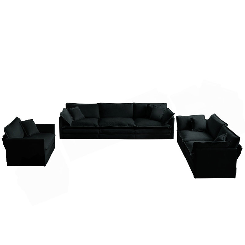 Ensemble de canapé modulaire à assise très profonde 3 pièces pour un confort ultime et un siège spacieux dans le salon., Noir