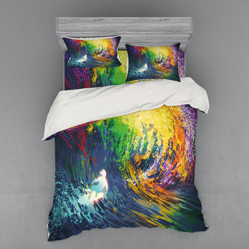 Coastal Polyester Abstract Duvet Cover, Queen Duvet Cover + 3 Additional Pieces