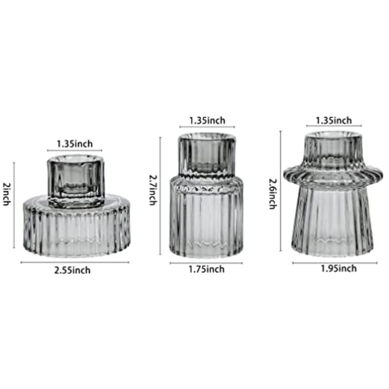 Taper Glass Candlestick Holders Tealight Candle Holders For Table Centerpieces, Wedding Decor And Dinner Party (6 Pcs, Gray)
