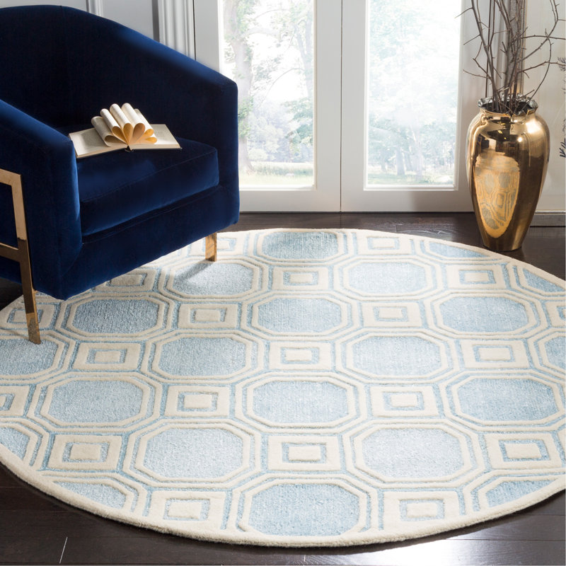 Mist Blue Hand-Tufted Wool Geometric Area Rug