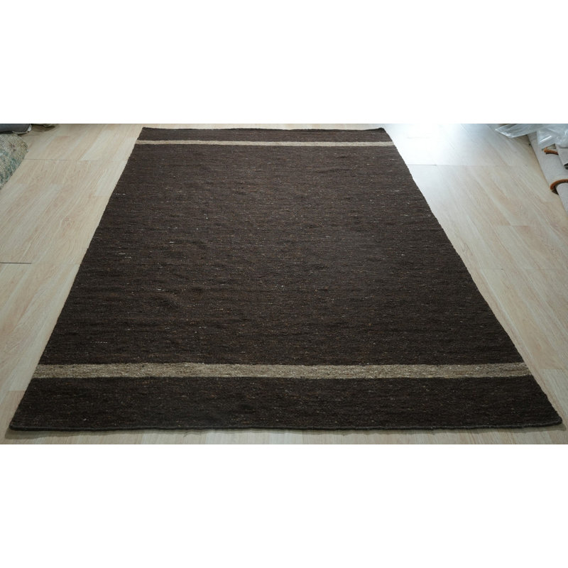 Brown Handwoven Wool Striated Earth Tones Geometric Modern Contemporary Carpet Rug, 8' x 10'
