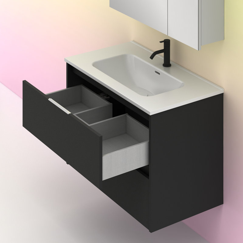 Suki 800mm Wall Hung Single Bathroom Vanity Unit, Grey, Sandblasted Grey